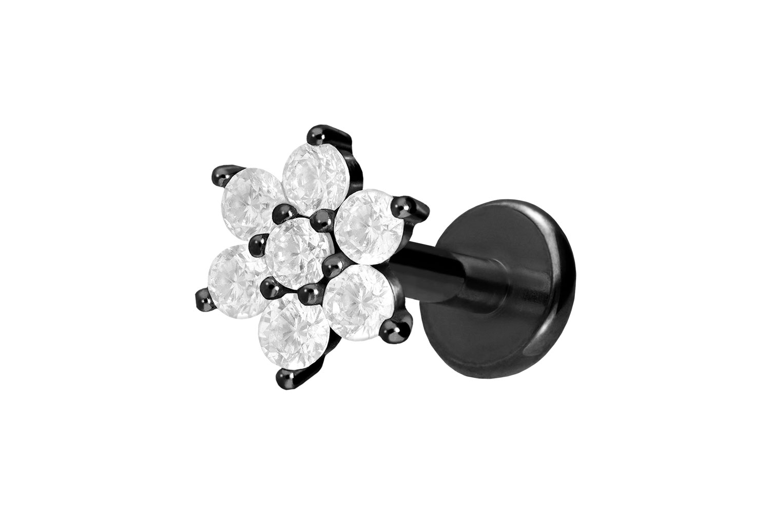 Titan Labret Piercing mit Innengewinde KRISTALLBLUME